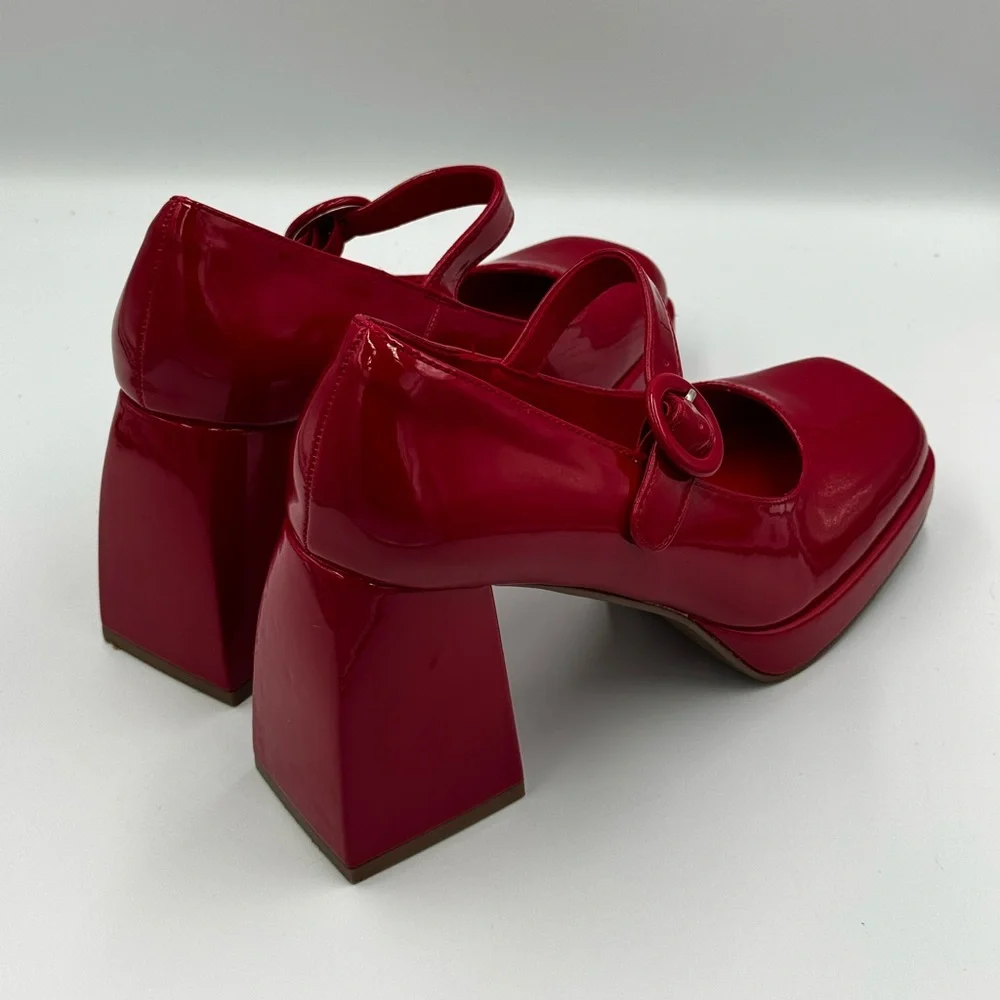 Red Patent Platform Mary Jane Heels | Block Heel Pumps | Size 8.5